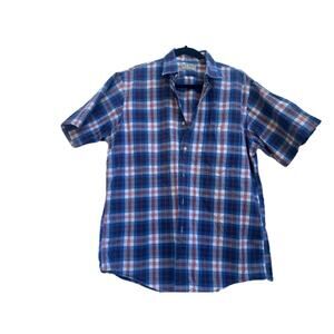 L.L. Bean 100% Cotton Short Sleeve Dress Shirt RWB Size L